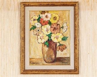 Bertha Batkin (Contemporary Artist) Oil On Board Floral Still 