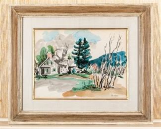 Chaim Gross (b. 1902 Ukraine - D. 1991 NYC) Watercolor Of House In 