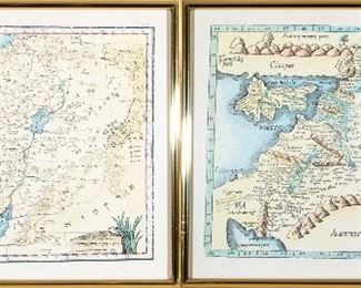 Pair Of Framed Reproduction Maps - Judaic Interest