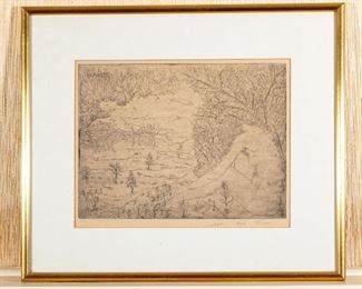 Signed Etching Of A Nudes In A Landscape