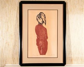 Jacob Pins (b. Germany 1917 - D. Israel 2005) Woodcut Titled "Nude '70"