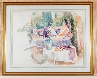 Maureen Fain (So. African/Israeli B. 1944) Watercolor Reclining 