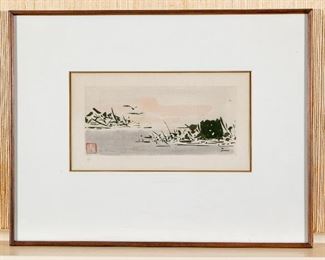 Fina Signed Color Monotype Of A Landscape