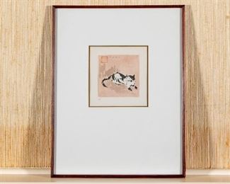 Fina Untitled Signed Color Monotype Of A Reclining Cat