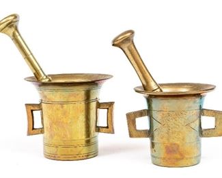 Two Antique Twin Handled Brass Pestle & Mortar