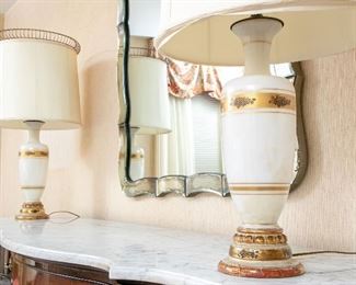 Pair Of Mid Century Frosted Glass Lamps