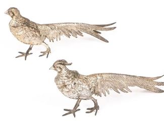Pair Of Silver Plate Pheasant Figures