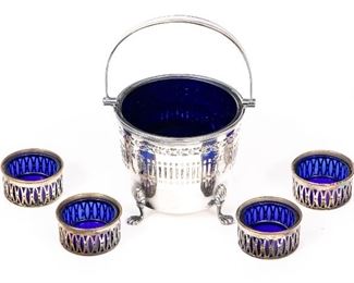 Silver-Plate And Sterling Pieces With Cobalt Blue Liners