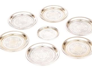 Set Of 7 Sterling Silver Condiment Dishes With Star Of 
