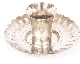 Antique Sterling Silver Kiddush Cup With Pierced Saucer From 
