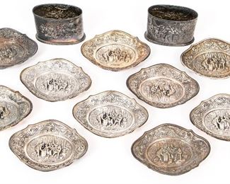 Silver Plate Danish Group Of Nut Dishes & Two Holders