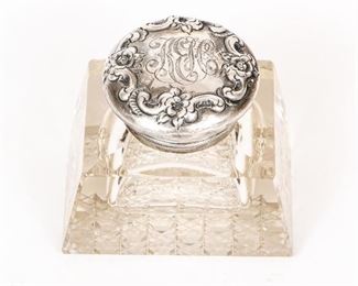 Beautiful Crystal And Sterling Silver Inkwell