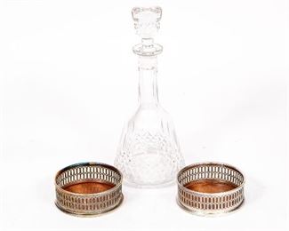 Crystal Decanter & Two Wine Coasters