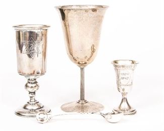 Group Of Four Sterling Silver Objects Including 3 Kiddush 