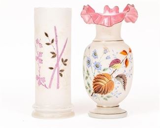 Two Victorian Satin Glass Vases