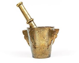 Early Heavy Bronze Mortar And Pestle