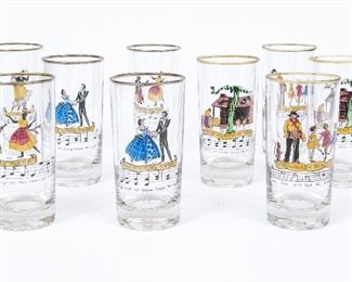 Vintage Federal Glass Set Of 9 Tumblers - Famous Songs