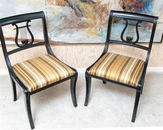 Pair Of Duncan Phyfe Style Ebonized Lyre Back Side Chairs