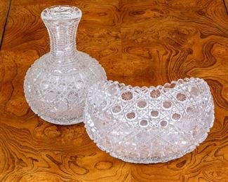 Brilliant Cut Crystal Carafe And Bowl