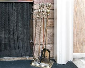 Three Piece Brass Fireplace Tool Set