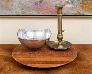 Antique Brass Candlestick, A Nambe Bowl & A Danish Lazy 