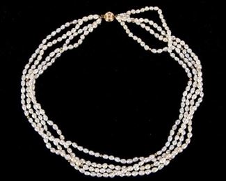 Multi-Strand Pearl Necklace With 14K Gold Clasp And Accent 