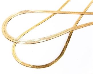 Two 14K Gold Herringbone Link Necklaces