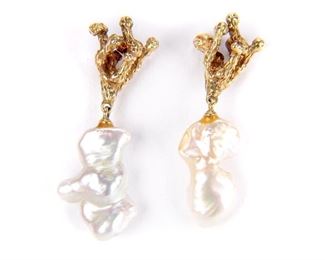 14K Gold & Baroque Pearl Earrings