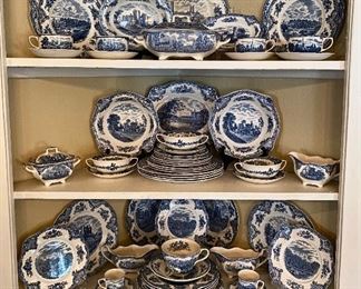 Large collection of blue and white transferware