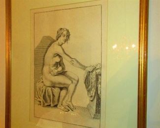 18th c. Italian Engraving of A Seated Nude