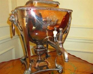 Plated Hot Water Urn with Lion Head Handles. 1st Quarter of the 19th c.