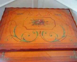 Detail of Sheraton Style Nesting Tables with Hand Painted Tops
