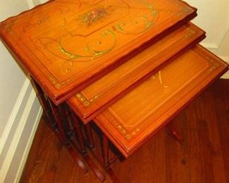 Sheraton Style Nesting Tables with Hand Painted Tops