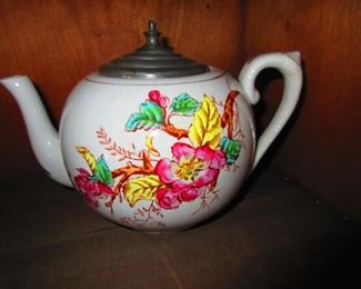 English Teapot with Silvered Lid, 19th c.