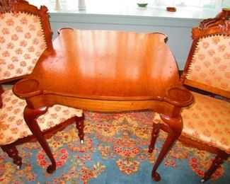 Victorian Chairs & Game Table with Queen Anne Legs