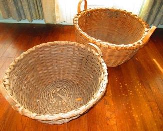 Large Antique Gathering Baskets with Wooden Handle (possibly Native American)
