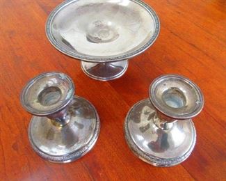 Sterling Candle Holders & Footed Dish