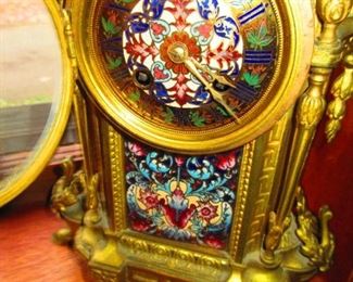 Detail of French Gilded Bronze and Champleve Enamel Mantle Clock Ca. 1900