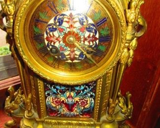 Detail of French Gilded Bronze and Champleve Enamel Mantle Clock Ca. 1900