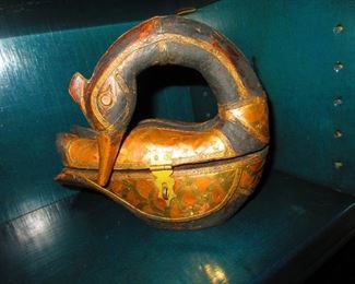 Metalwork and Wooden Goose Box