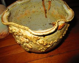 Studio Pottery Planter with North Wind Faces