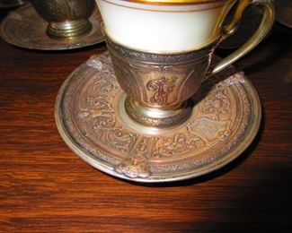 Detail of Sterling Demitasse Cups & Under-plates with Porcelain Liners