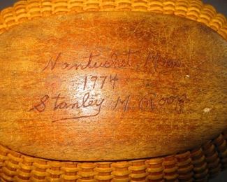 Signature on base of Stanley M. Roop Nantucket Lightship Basket Purse