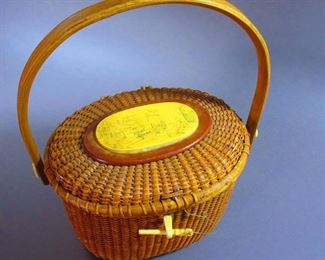 Nantucket Basket Purse with Harbor Scene
