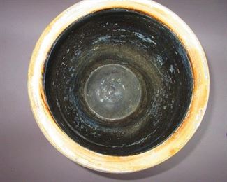 Interior of Antique Crock with Cobalt Decoration