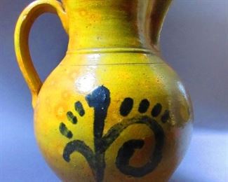 19th c. Yellow Ware Pitcher with Cobalt