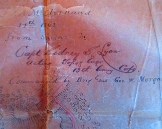 Detail of Battlefield Map Found Tucked in Civil War Era Map of Kentucky & Tennessee, Belonging to General G.W. Morgan (Ca. 1863). Hand Drawing on Parchment, with Details to Fortifications at Battle of Arkansas Post, as Commanded by General Morgan