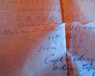 Detail of Battlefield Map Found Tucked in Civil War Era Map of Kentucky & Tennessee, Belonging to General G.W. Morgan (Ca. 1863). Hand Drawing on Parchment, with Details to Fortifications at Battle of Arkansas Post, as Commanded by General Morgan