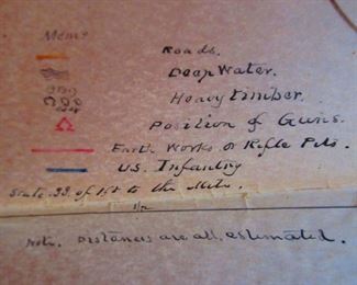 Detail of Battlefield Map Found Tucked in Civil War Era Map of Kentucky & Tennessee Belonging to General G.W. Morgan Ca. 1863. Hand Drawing w/ Details to Position of Union Forces During the Vicksburg Campaign, as Commanded by General Morgan.
