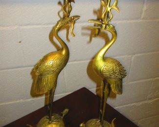 Brass Egret Candlesticks